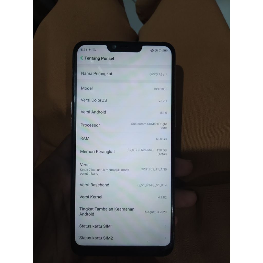 Oppo A3S Second Batangan 6/128GB
