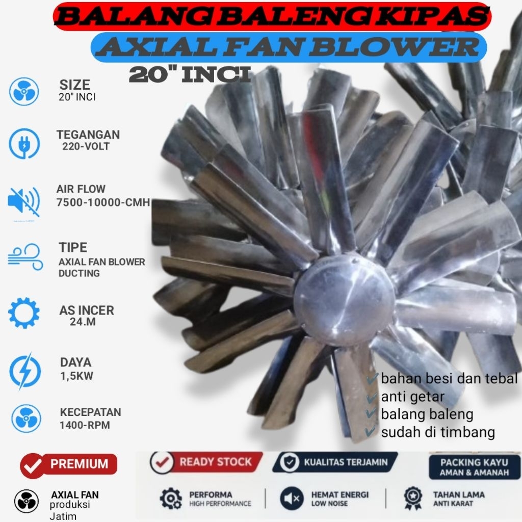 axial fan blower balang baleng bahan alumunium ukuran axial fan 20" inci AS 24 cm.
