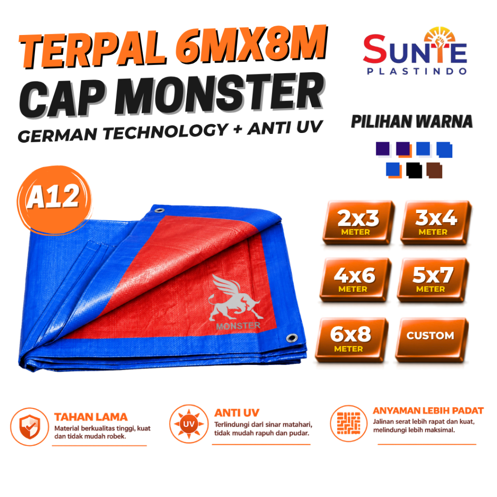 TERPAL PLASTIK A12 CAP MONSTER UKURAN 6m x 8m