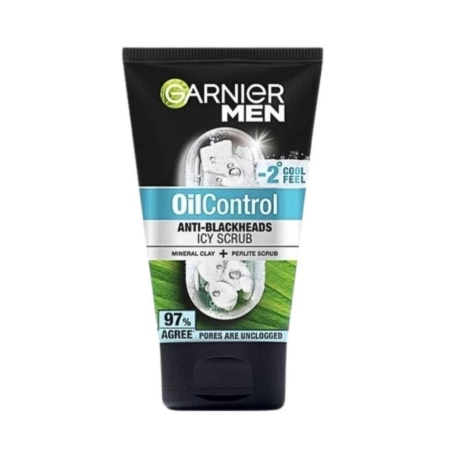 GARNIER - Men Facial Wash Oil Control Anti Blackheads Brightening Icy Scrub Skincare 100ml | KEMASAN