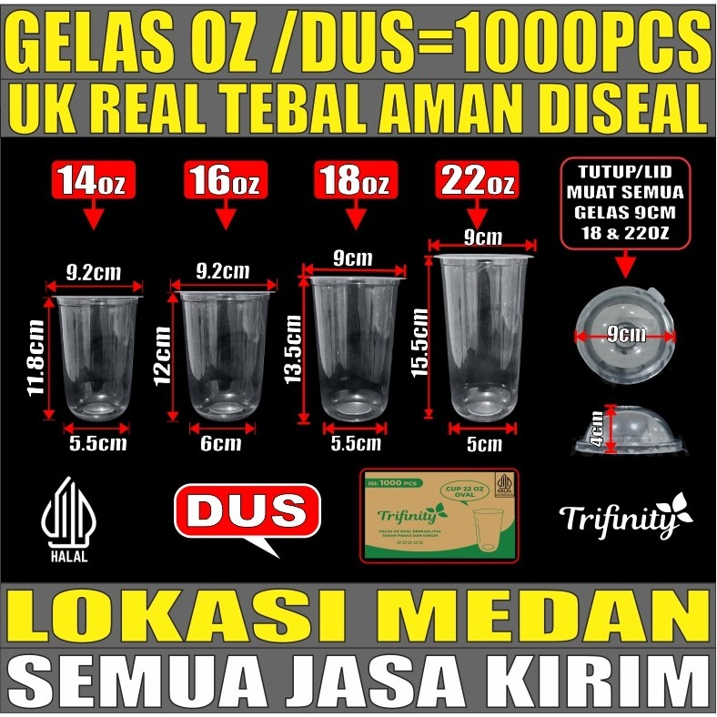 Gelas Oz Plastik Oval Tebal 14oz 16oz 18oz 22oz Cup Pop ice Murah Trifinity Per Dus Jasa Krm Medan