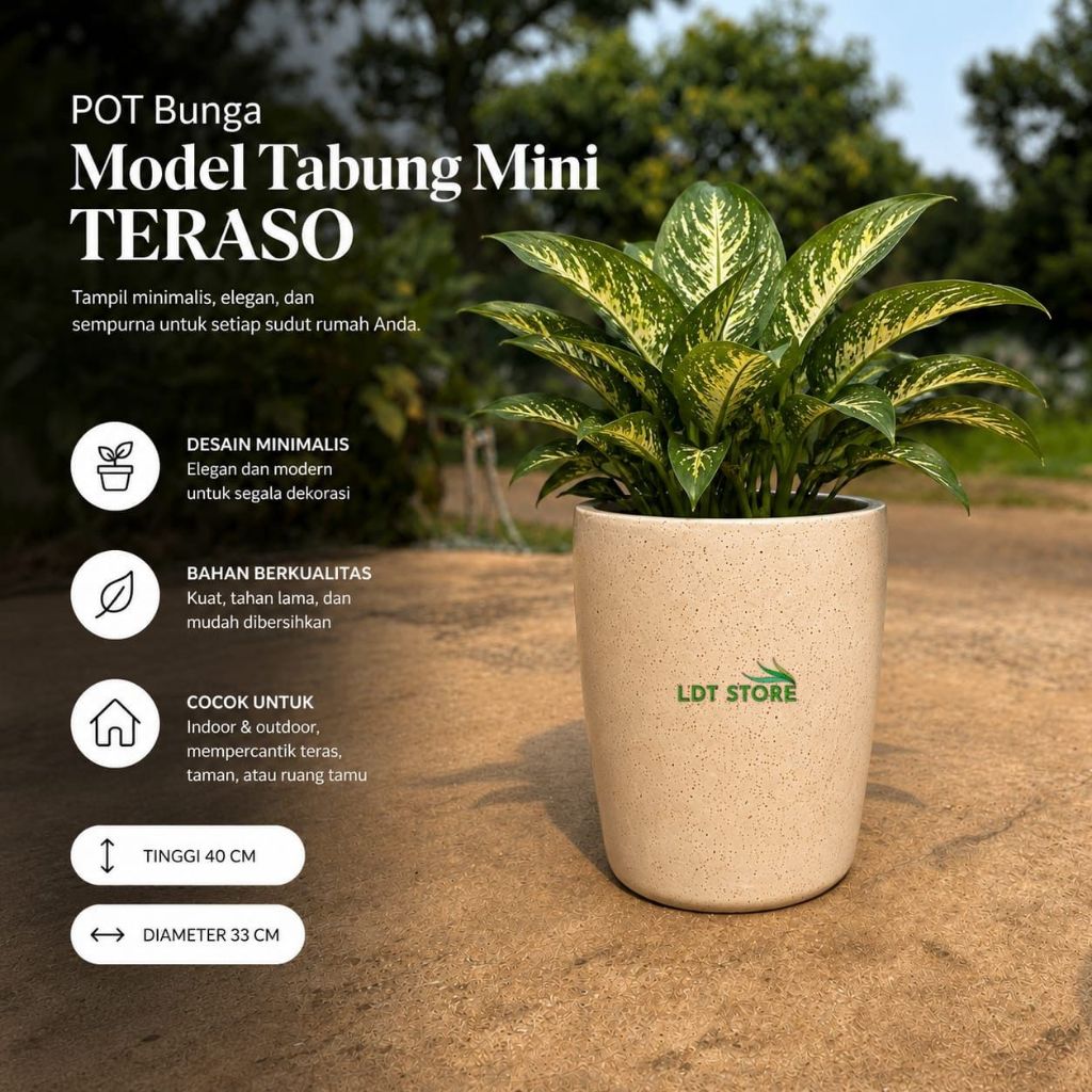 Pot Bunga Tabung Mini TERASO Premium – Pot Tanaman Minimalis Indoor & Outdoor 40 cm | LDT Store