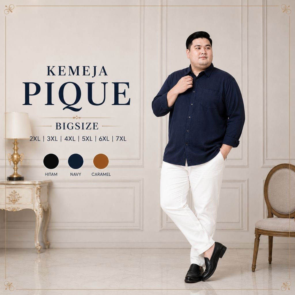 Kemeja T-shirt Pique Lengan Panjang Hitam Jumbo Bigbrand Premium | Kemeja Polo Jumbo Dewasa Katun Pi