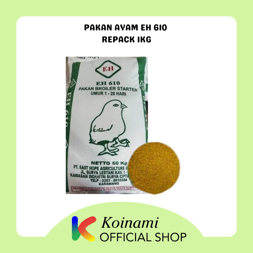 Pakan Ayam EH 610  repack 1Kg - Pakan Ayam Pedaging Broiler - Ayam Jowo Super - Usia 8 Sampai 21 Har