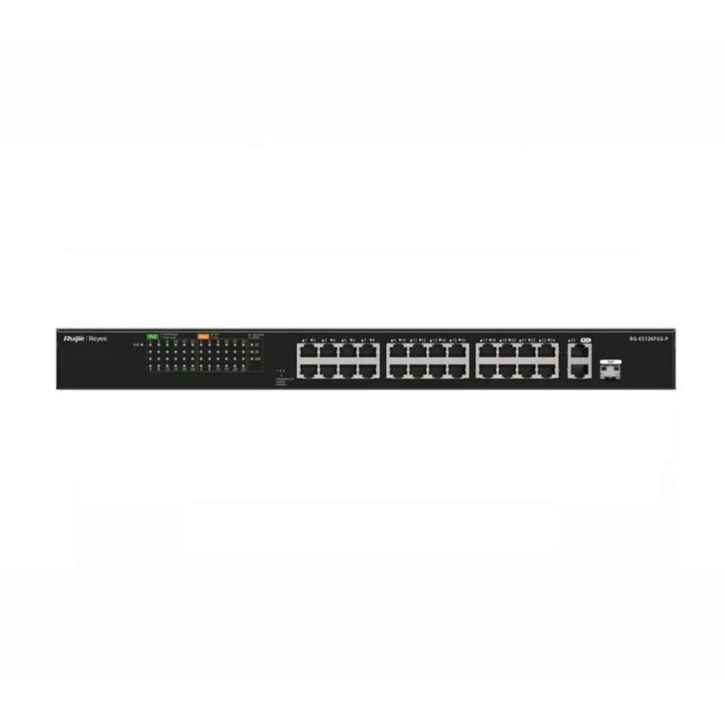 Ruijie RG-ES126FGS-P Switch Hub 24 Port PoE 10/100 Mbps 2 Port Gigabit
