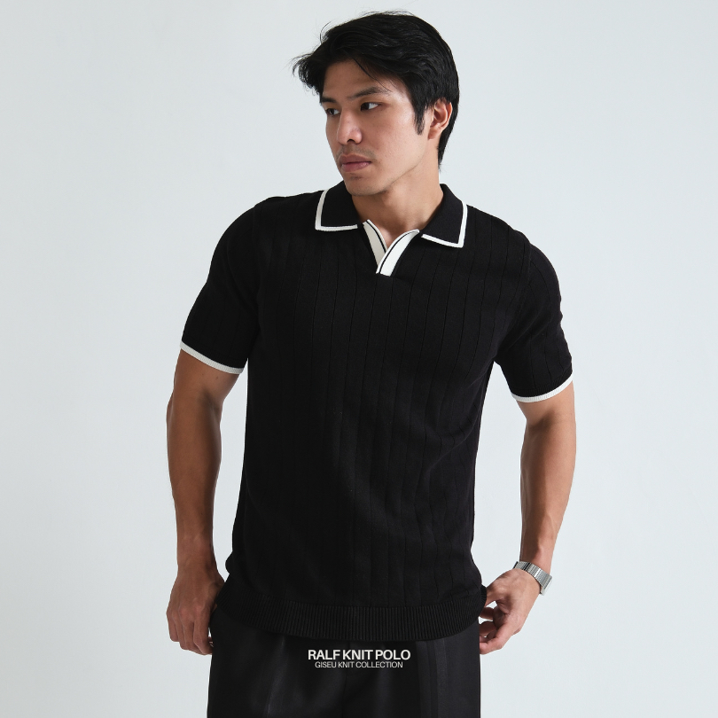 Giseu - Ralf Knit Polo | Kaos Polo Pria Rajut Katun List Putih