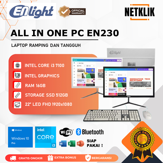 PC ALL IN ONE ENLIGHT EN230 Core i3 7100 16GB 512GB SSD 22 Inch Full HD IPS WIN11