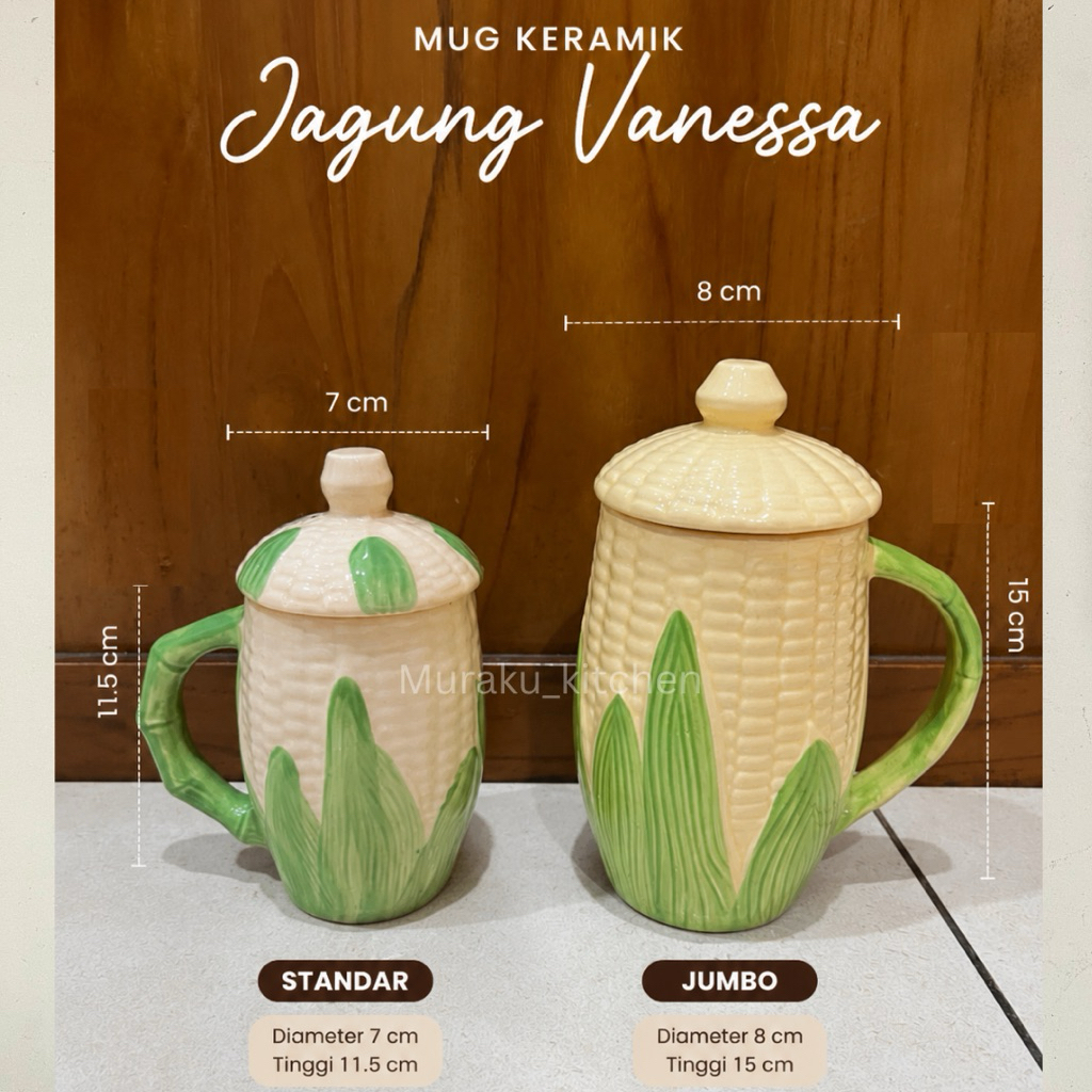 Mug Keramik Jagung Tutup | Gelas Keramik Unik Jumbo | Cangkir Keramik Estetik | Mug Kopi Teh Lucu