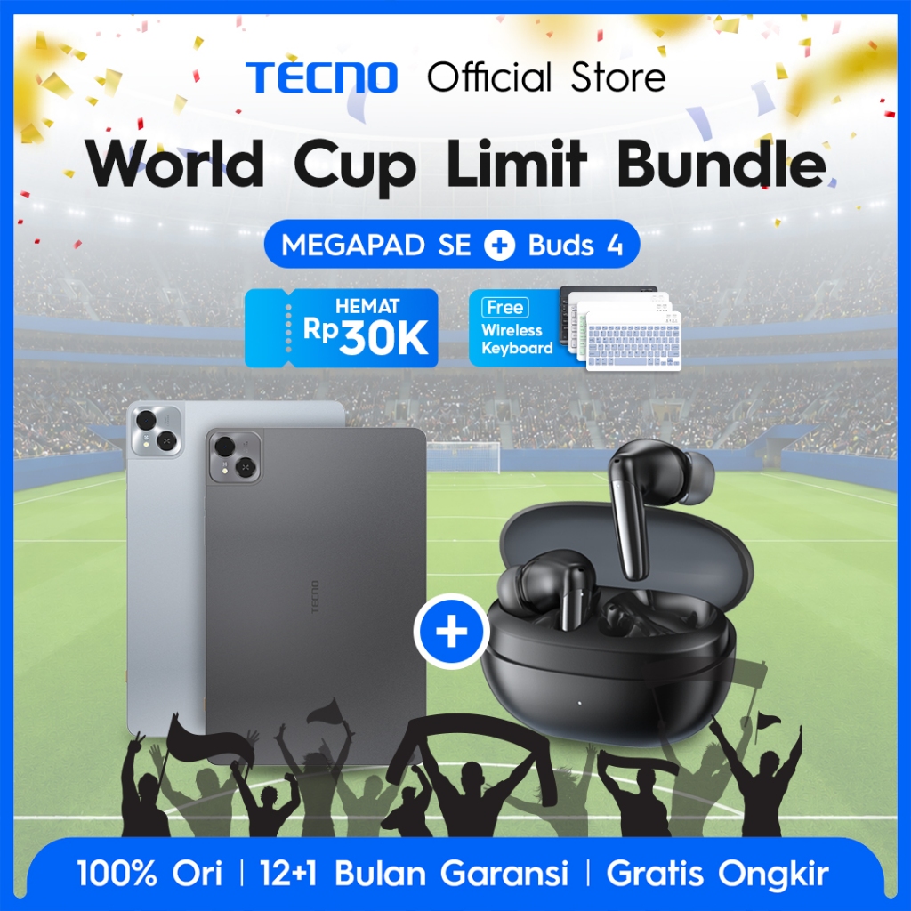 [WORLDCUP BUNDLE] TECNO Megapad SE & TWS Buds 4 - Bluetooth Earphone, Handphone, Smartphone, HP Android