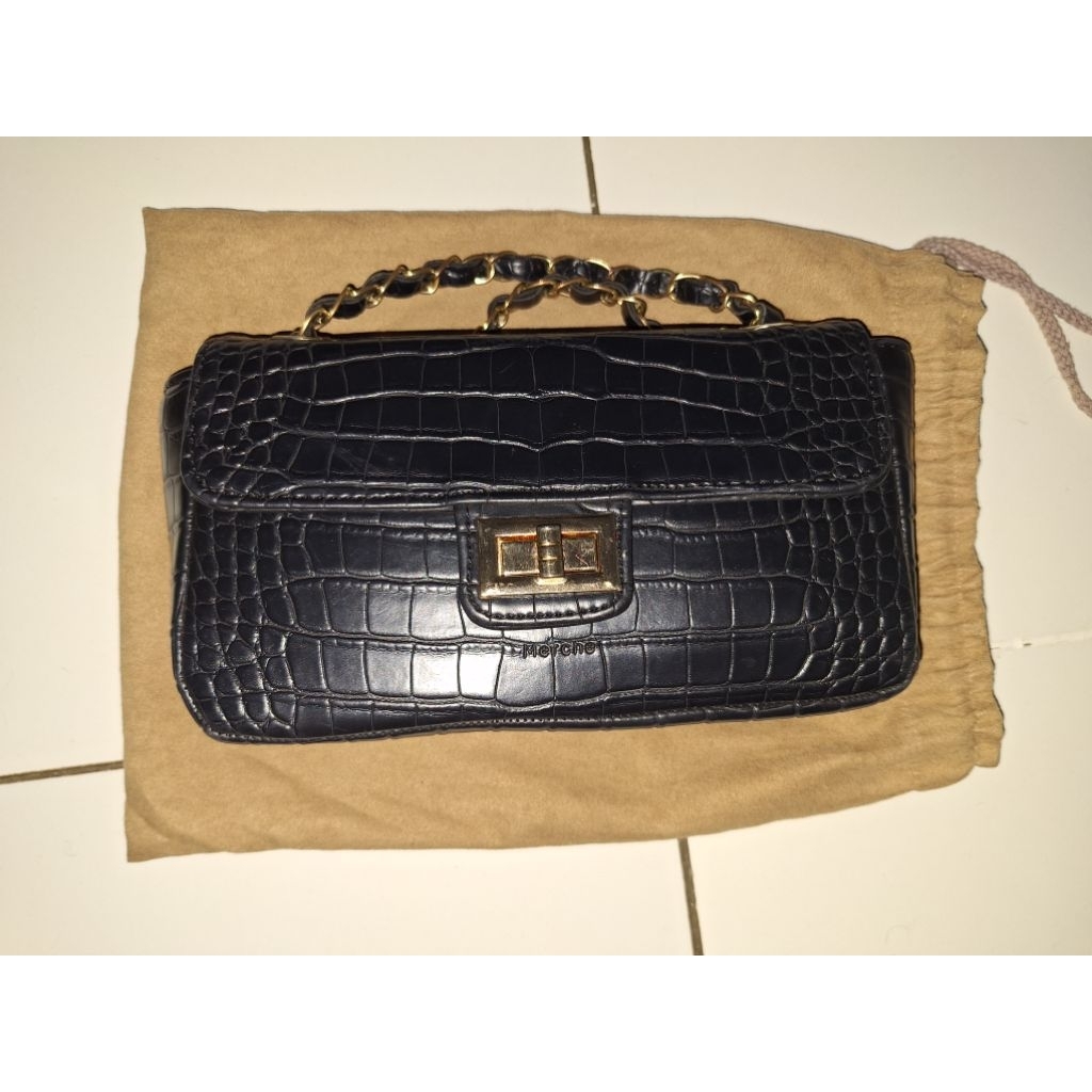 Preloved Tas Merche Hand Bag Croco Black