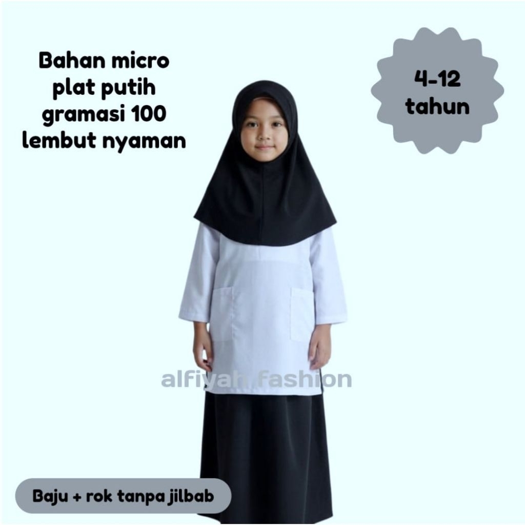 Baju Hitam Putih Seragam Sekolah TK SD Busana Muslim Polos