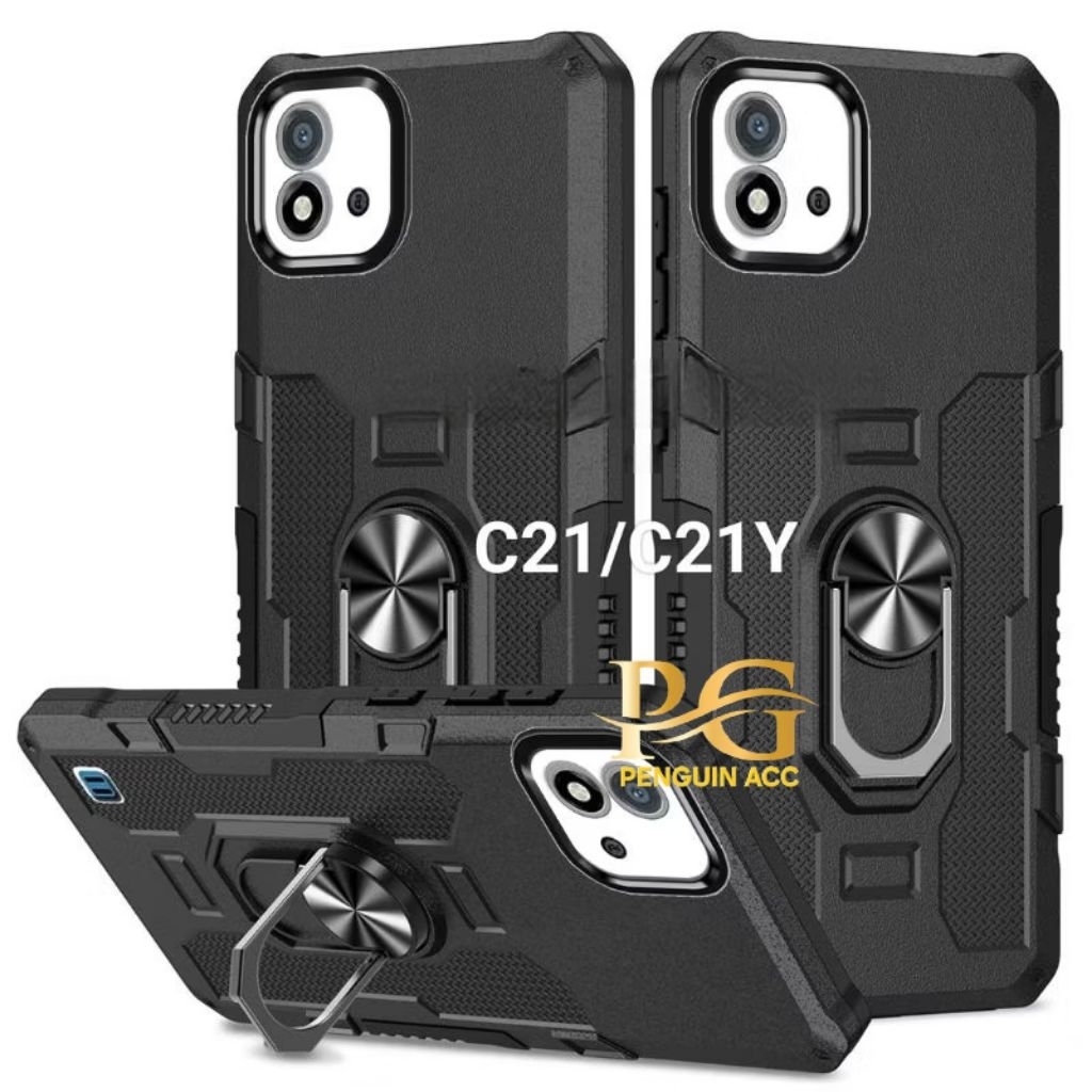 Casing REALME C21 C21Y Hard Case Ring Armor Robot Standing Handphone