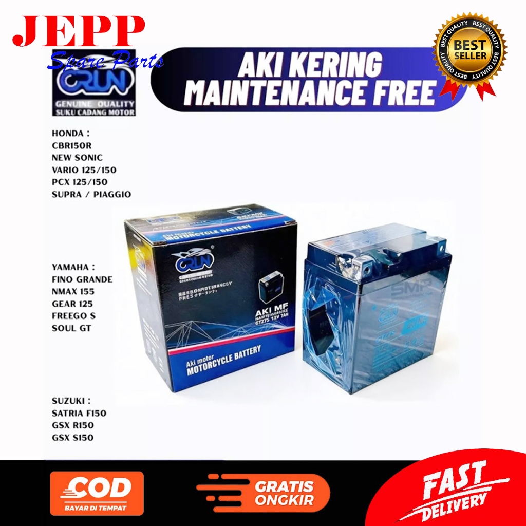 CRUN AKI KERING GTZ7S 12V 7AH / CRUN AKI