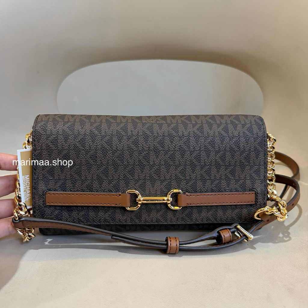 Tas mk carson wallet on chain signature brown crossbody bag