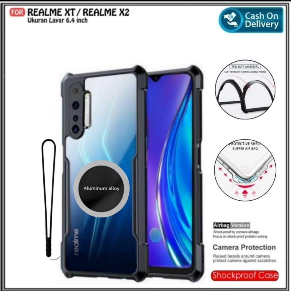 Case Realme XT / Realme X2 Soft Hard HD Transparant Casing Cover + Magnetic Ring Cover