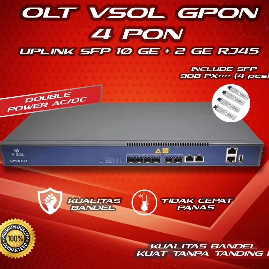 OLT GPON VSOL 4 PON V1600G0-B ORIGINAL  3 LAYER  DOUBLE POWER AC/DC  -----------GARANSI 6 BULAN-----