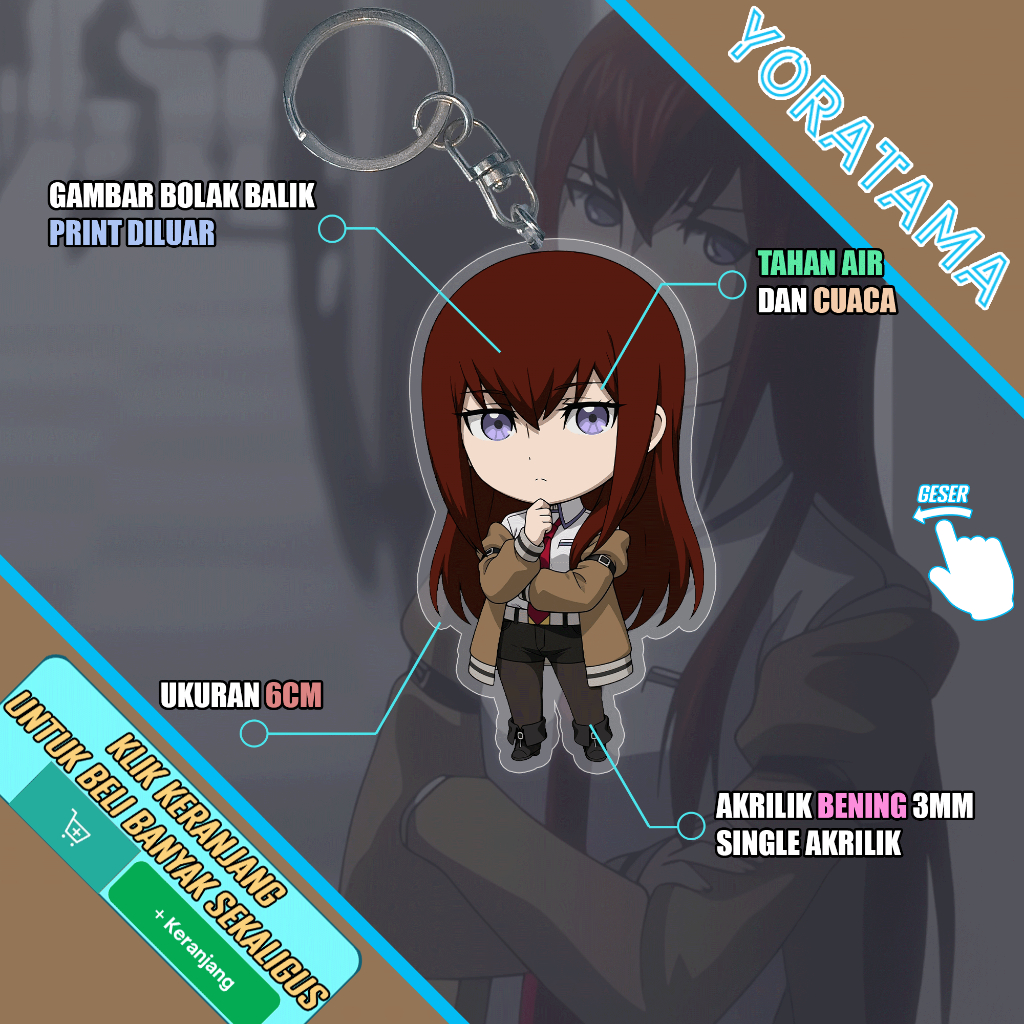 Gantungan Kunci Kurisu Makise Steins Gate, Keychain Anime Lucu