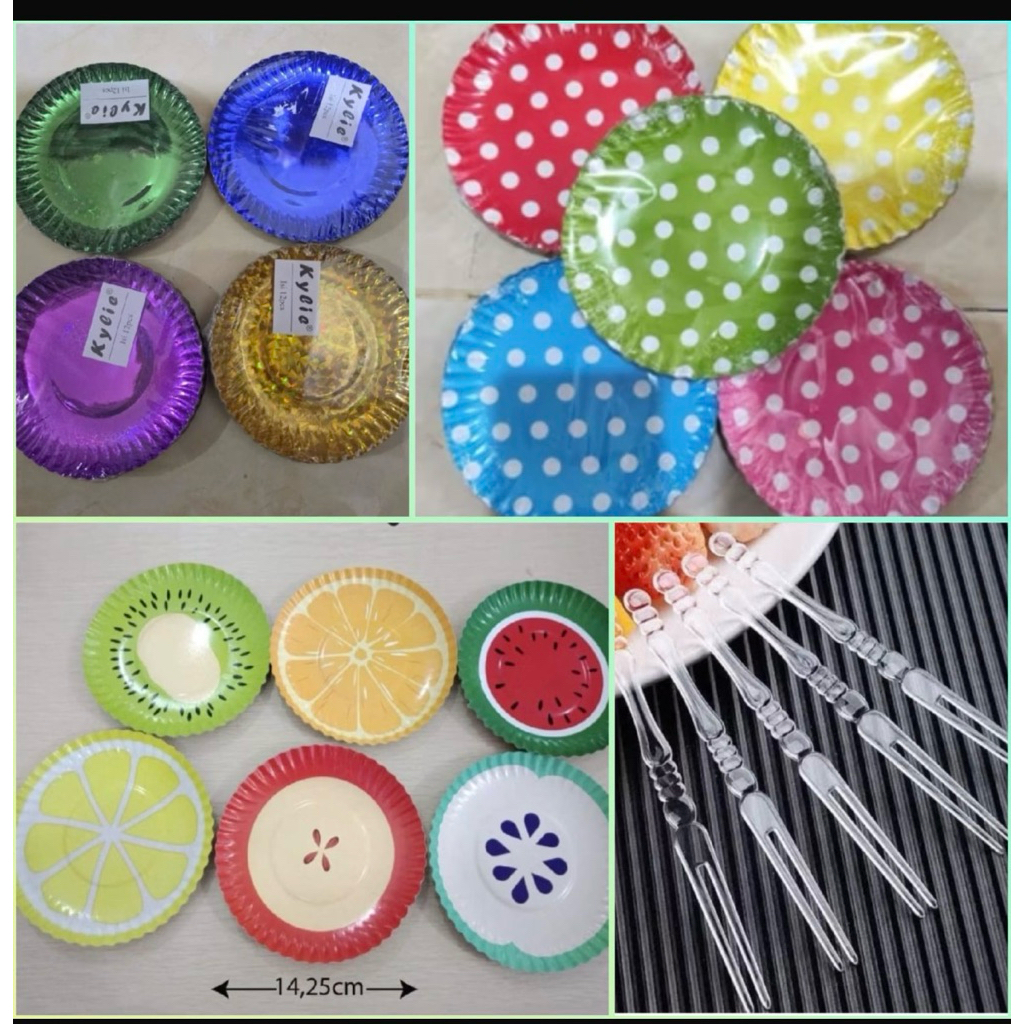Piring kertas kilat / Piring kue / piring motif buah.