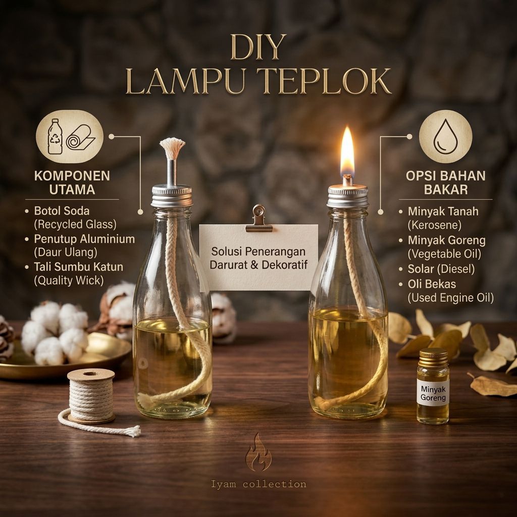 Lampu Sentir Obor siap pakai Dari botol kaca - Lampu Ublik teplok