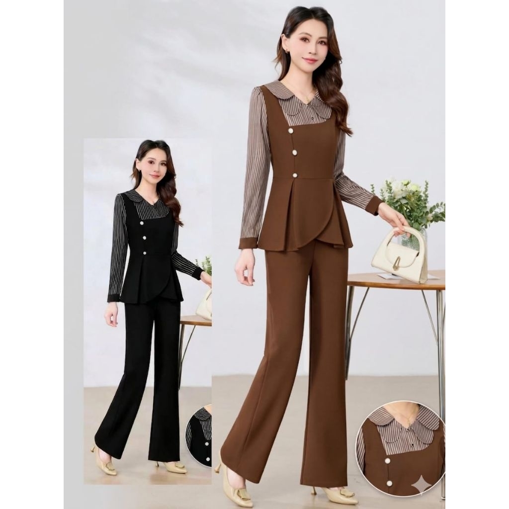 Setelan Celana Cewek Butik Mewah Import Premium "SANITA (TY JUN 2682)" Cek