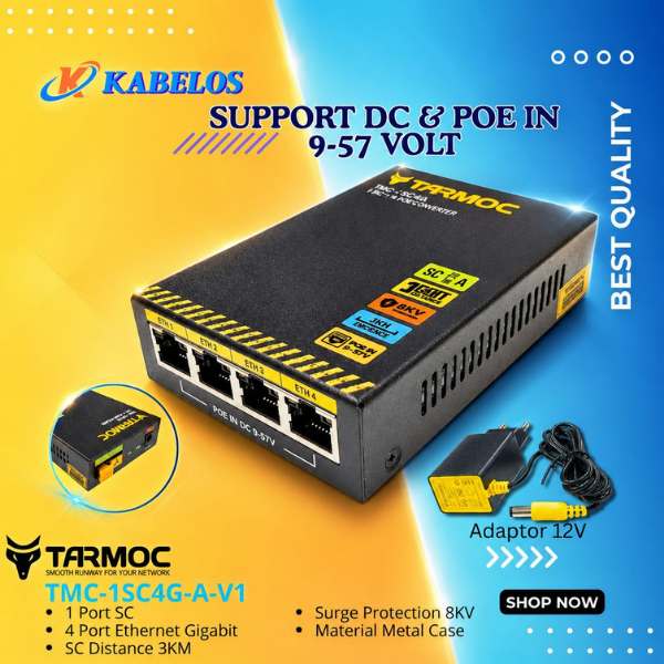 Tarmoc TMC-1SC4G-A-V1 | Media Converter Switch 1SC 4LAN / 1 SC 4 LAN Gigabit POE IN 9-57 Volt | 1FO 