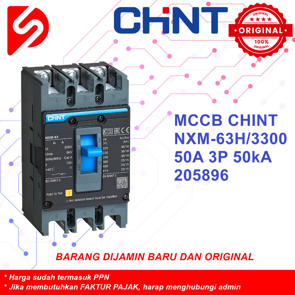 MCCB CHINT NXM-63H/3300 3P 50A 50kA Original