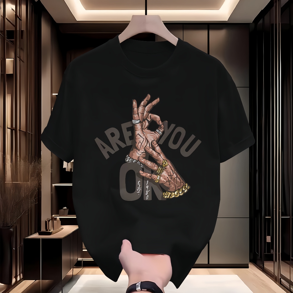 COD Kaos Lengan Pendek Unisex 100% Katun Murni Motif Tangan Tato Perhiasan Emok Tulisan ARE YOU OK d