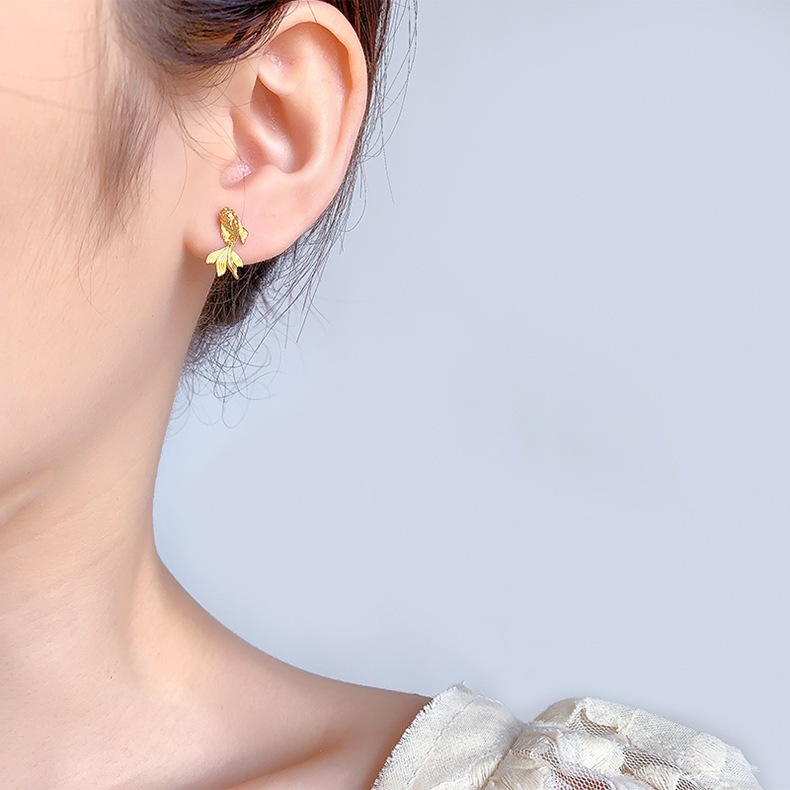 Anting Stud Ikan Mas Koki (Koi) Dengan Lapisan Elektroplating Matte Penuh Kepribadian Bergaya Neo-ch