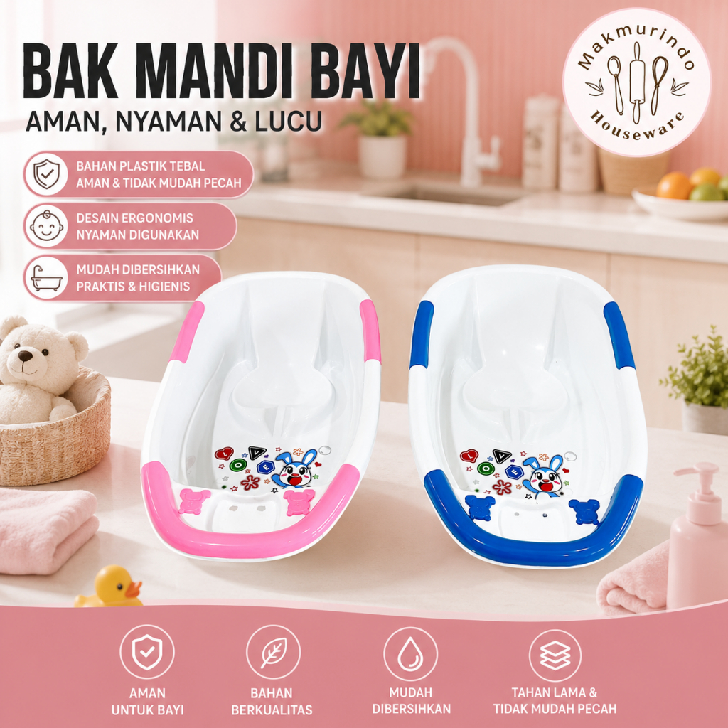 Bak Mandi Bayi Plastik Tebal Premium Anti Slip Anti Bocor Bak Mandi Newborn Bayi