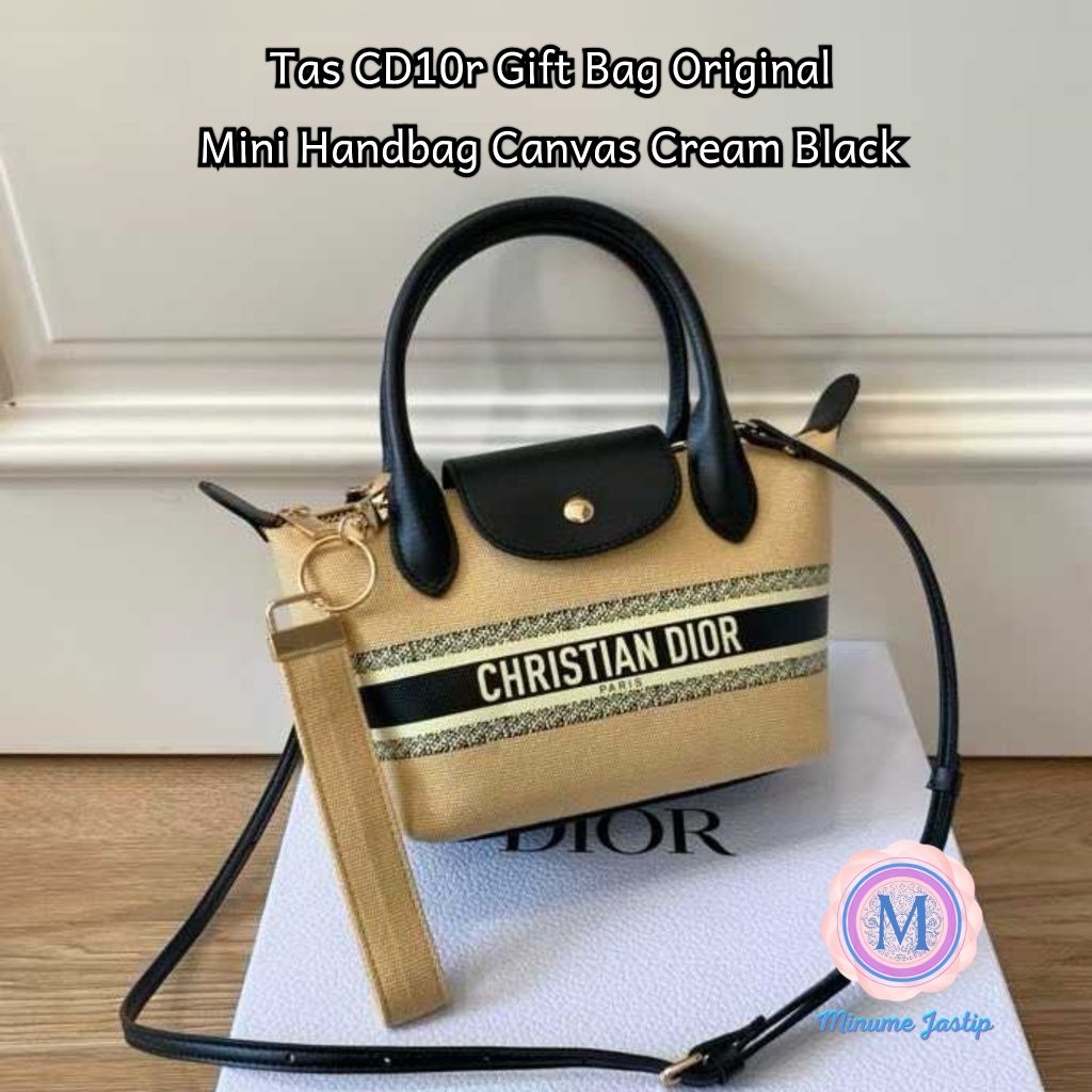 Tas CD10r Gift Bag Original Makeup Mini Handbag Canvas Cream Black GWP