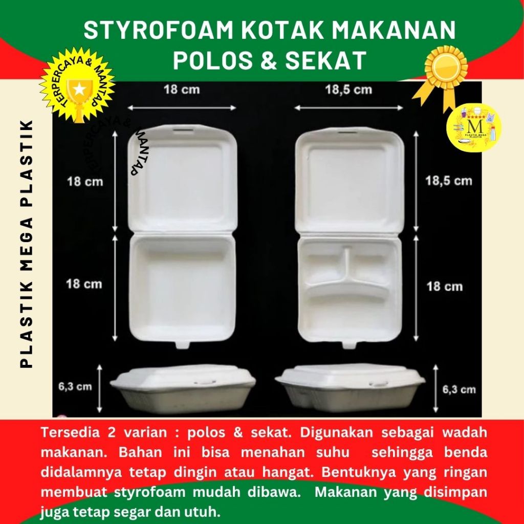 Styrofoam Gabus Kotak Makan Tanggung Box Gabus Polos / Sekat