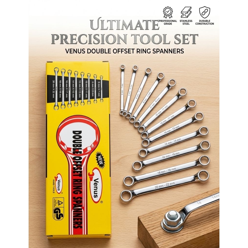 Venus Double Offset Ring Spanner Set – Kunci Pas Ring Premium