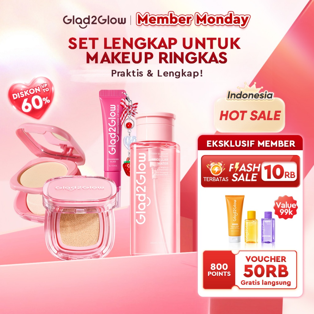 [Pekerja Kantor Wajib Punya] Glad2Glow Flawless Makeup Set: Perfect Cover Cushion+Perfect Blurring P