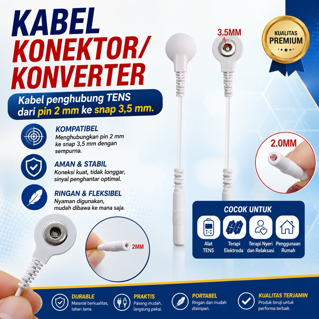 Kabel Penghubung Tens Pin 2mm ke Kancing ukuran 3,5mm / Kabel Konektor / Kabel Konverter