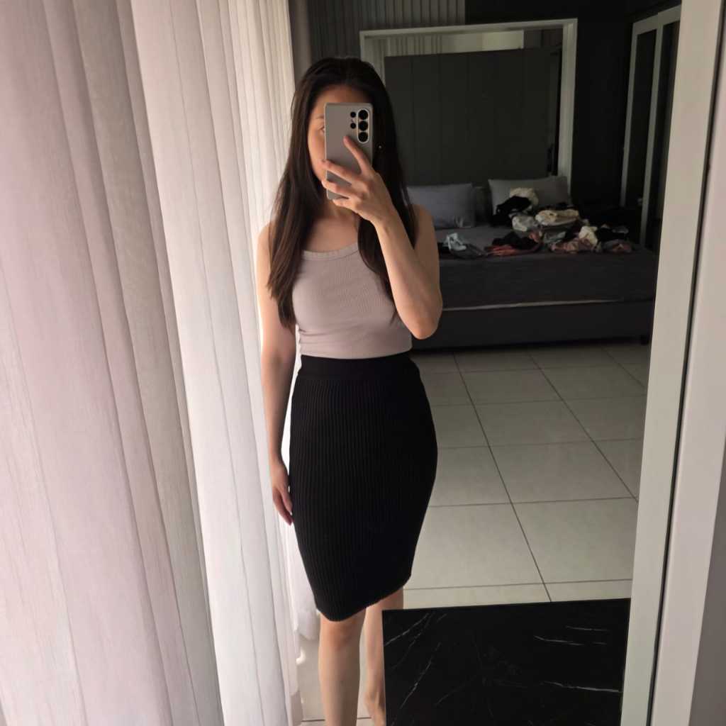 Black Knitted Skirt Rok Rajut Knit Hitam Midi Skirt Rok Selutut Bahan Rajut Free Size - NO NEGO BARA