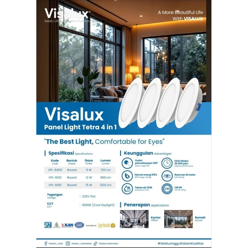 + Visalux Tetra LED Panel Light Inbow / Lampu Plafon Rumah Downlight