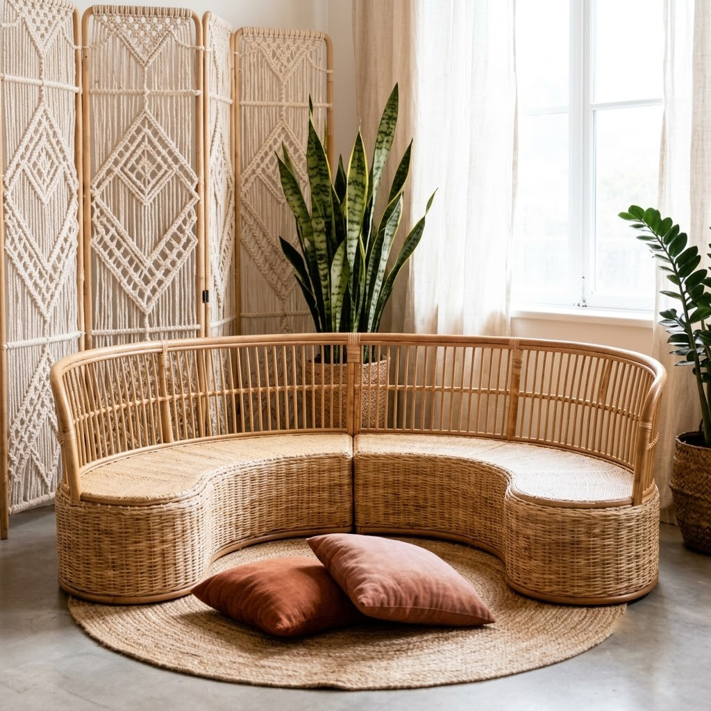 Sofa Santai Rotan Anyaman Model Bulat