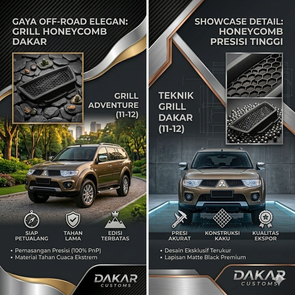 Grill Aksesoris Mobil Costum Pajero Sport Dakar Tahun 2012-2013 Costum Model Honeycomb Mesh