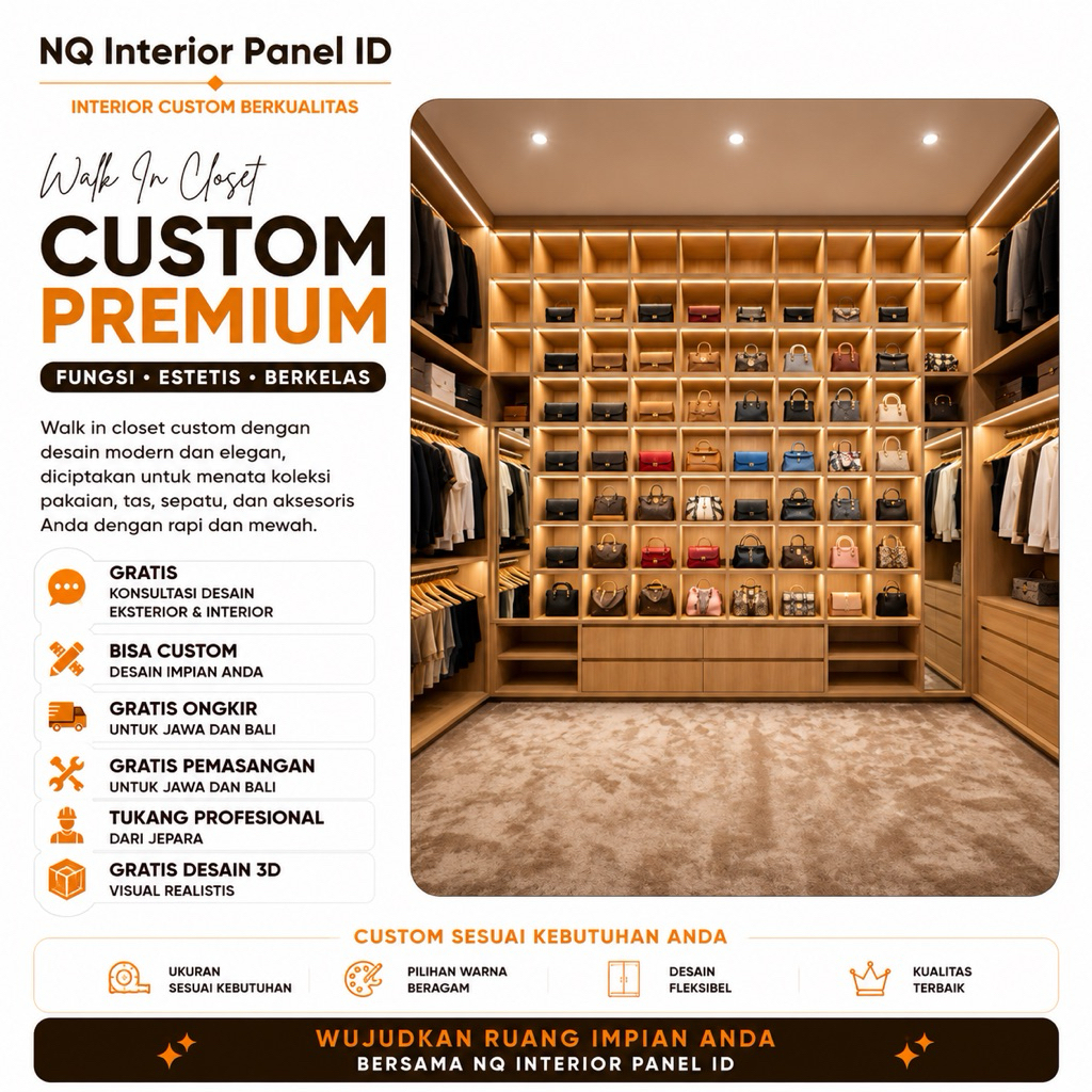 Walk In Closet Custom Minimalis | Wardrobe Premium | Lemari Baju Custom | Interior Kamar Modern