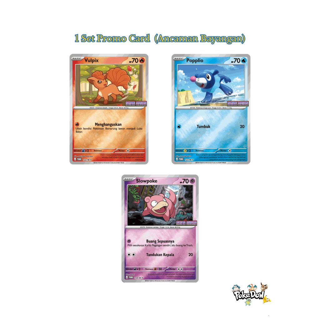 Ancaman Bayangan Promo Card (Vulpix/Popplio/Slowpoke) - Pokemon TCG Indonesia