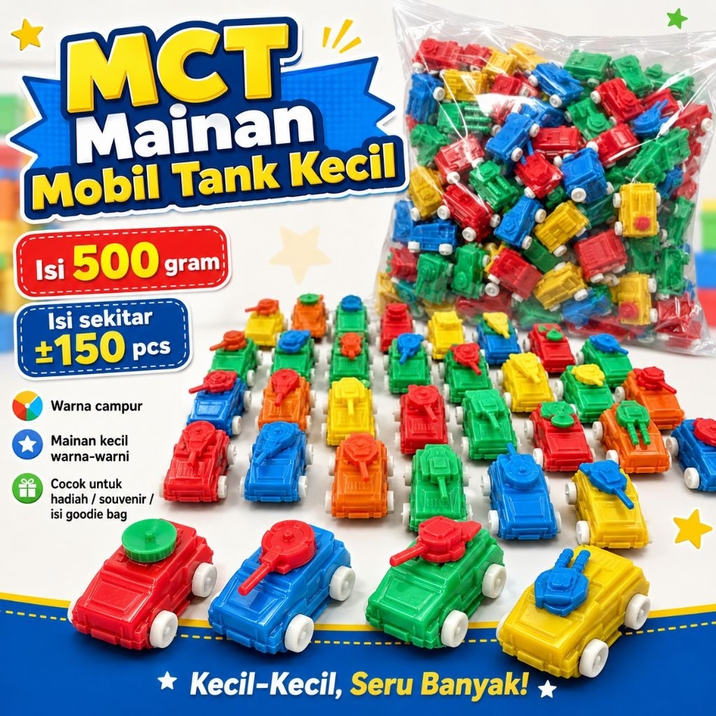 500GRAM MCT MAINAN MOBIL TANK KECIL ISI -+ 150PCS WARNA CAMPUR