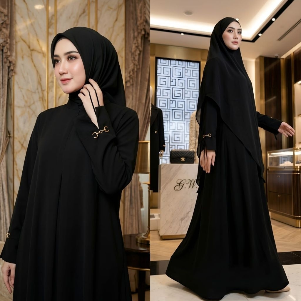 gamis abaya jetblack set khiban premium renda basic ani