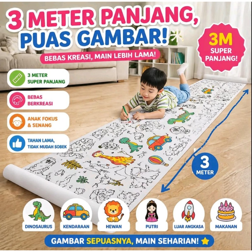 Poster Gambar Mewarnai Anak Jumbo Coloring Sheet / Doodle Raksasa A0 / Giant Coloring Poster