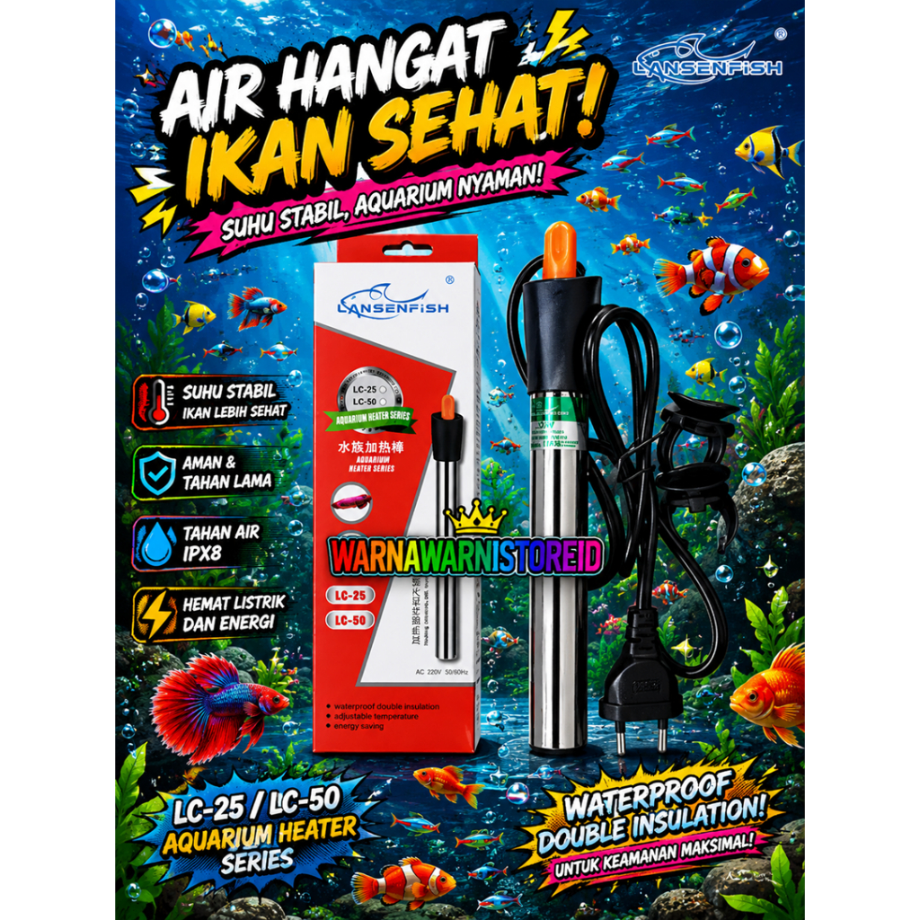 Heater Stainless Lansenfish LC 25 Watt Penghangat Pemanas Suhu Aquarium