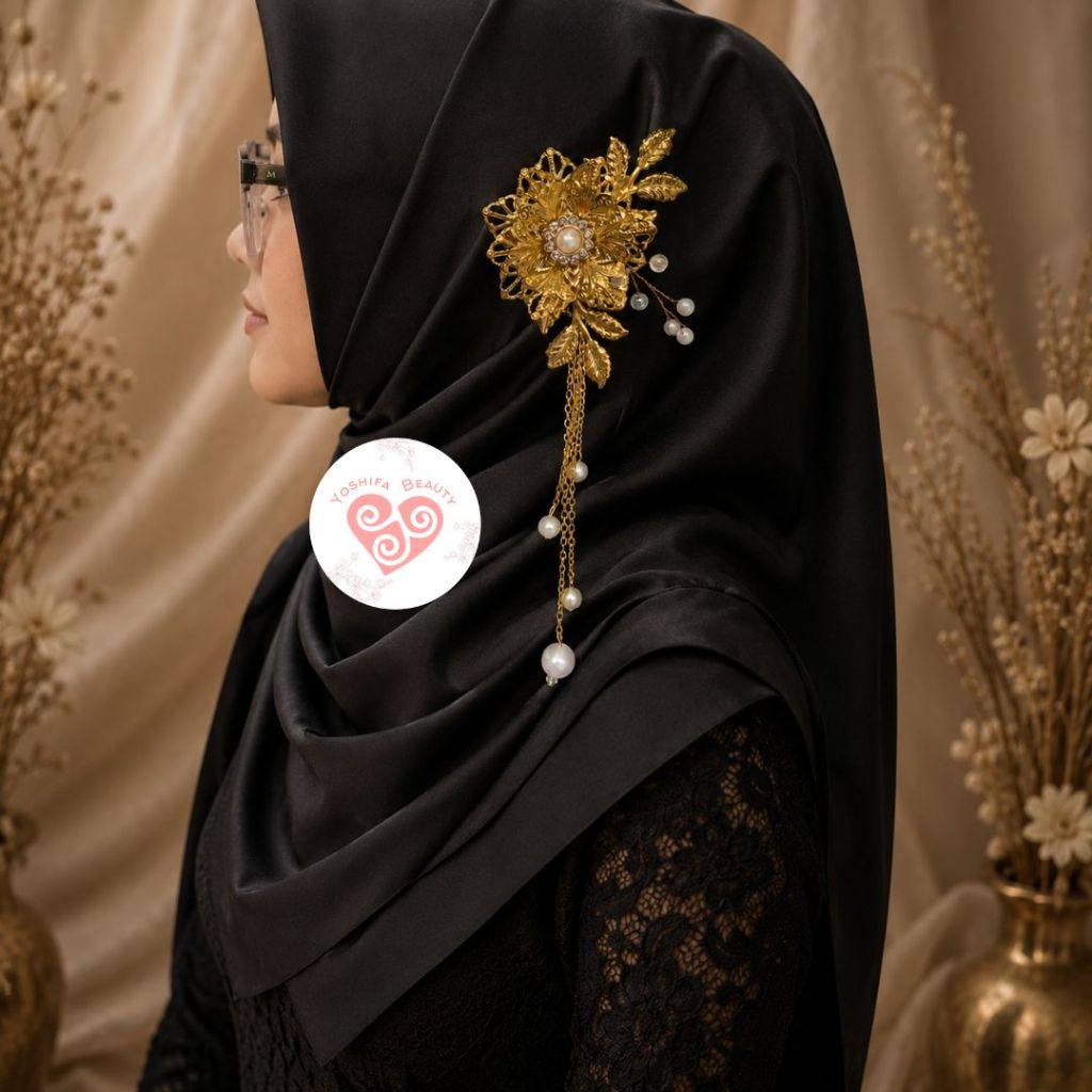 Bros Mini Headpiece Kebaya Cantik Juntai Warna Emas Mutiara Cantik Elegan