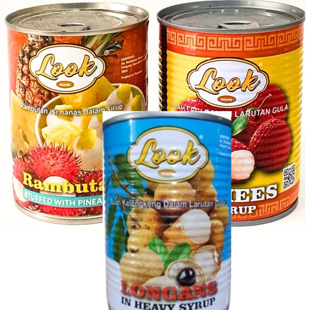 Exp MEI 2028 - LOOK BRAND Buah Kaleng Dengan Larutan Gula/Sirup (Rambutan Isi Nanas & Buah Leci Dala