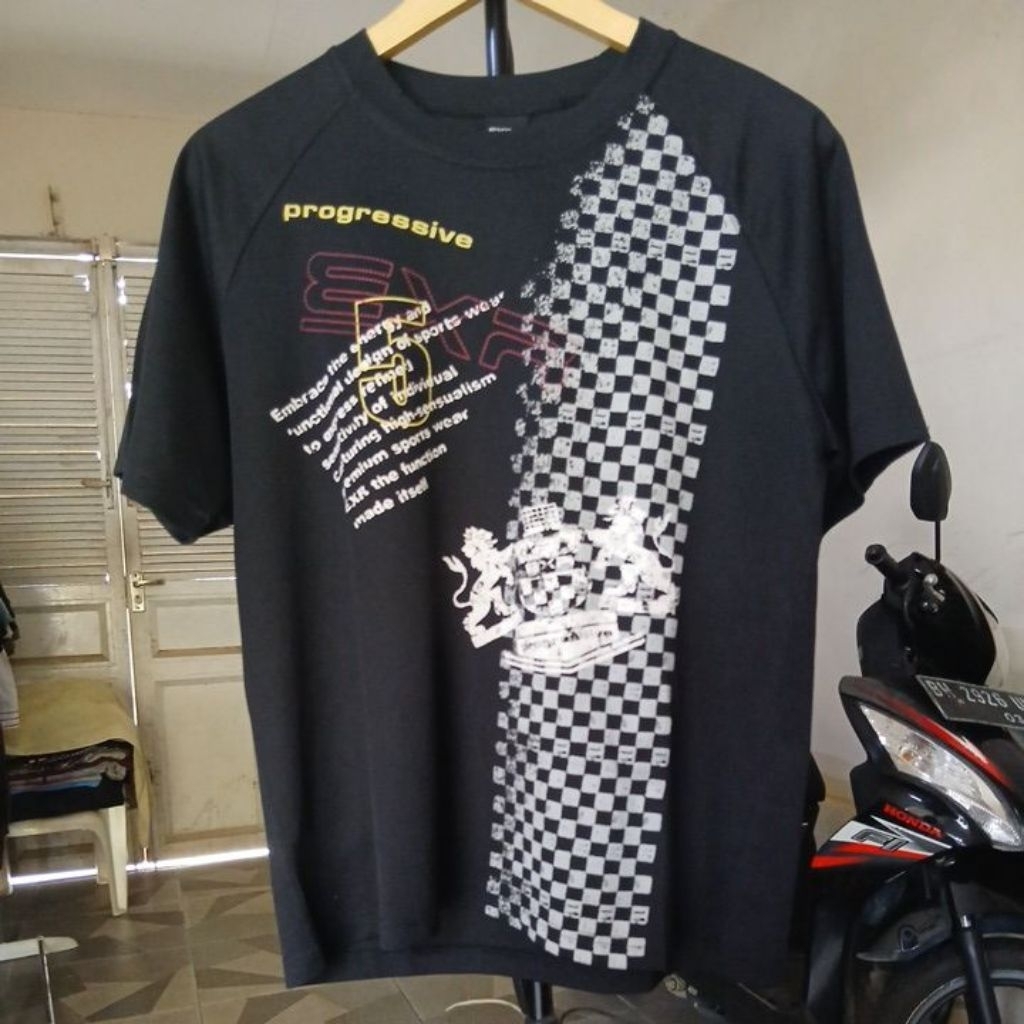Kaos oblong bahan polyester warna hitam pekat kerah kencang artikel printing EXR second Original Siz