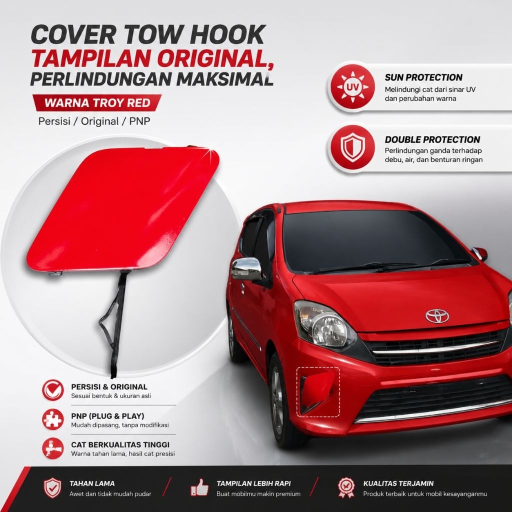 Tutup Towing Derek Bemper Depan Agya Ayla 2013-2016 Warna OEM body mobil