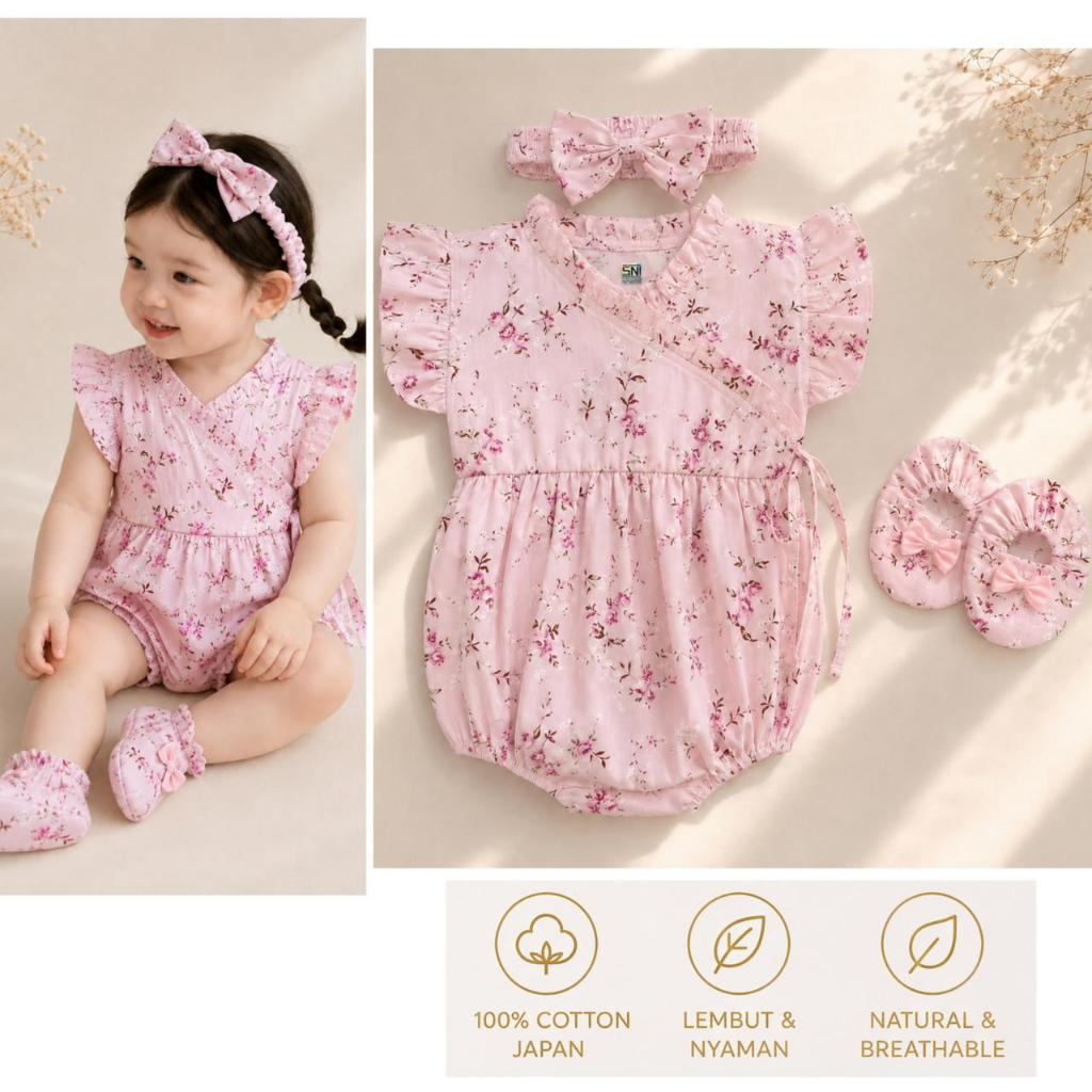 Baju Setelan Jumper Topi Fashion Anak Bayi Perempuan French Sakura Kimono Aoki Alexa Rosalie Rosela 