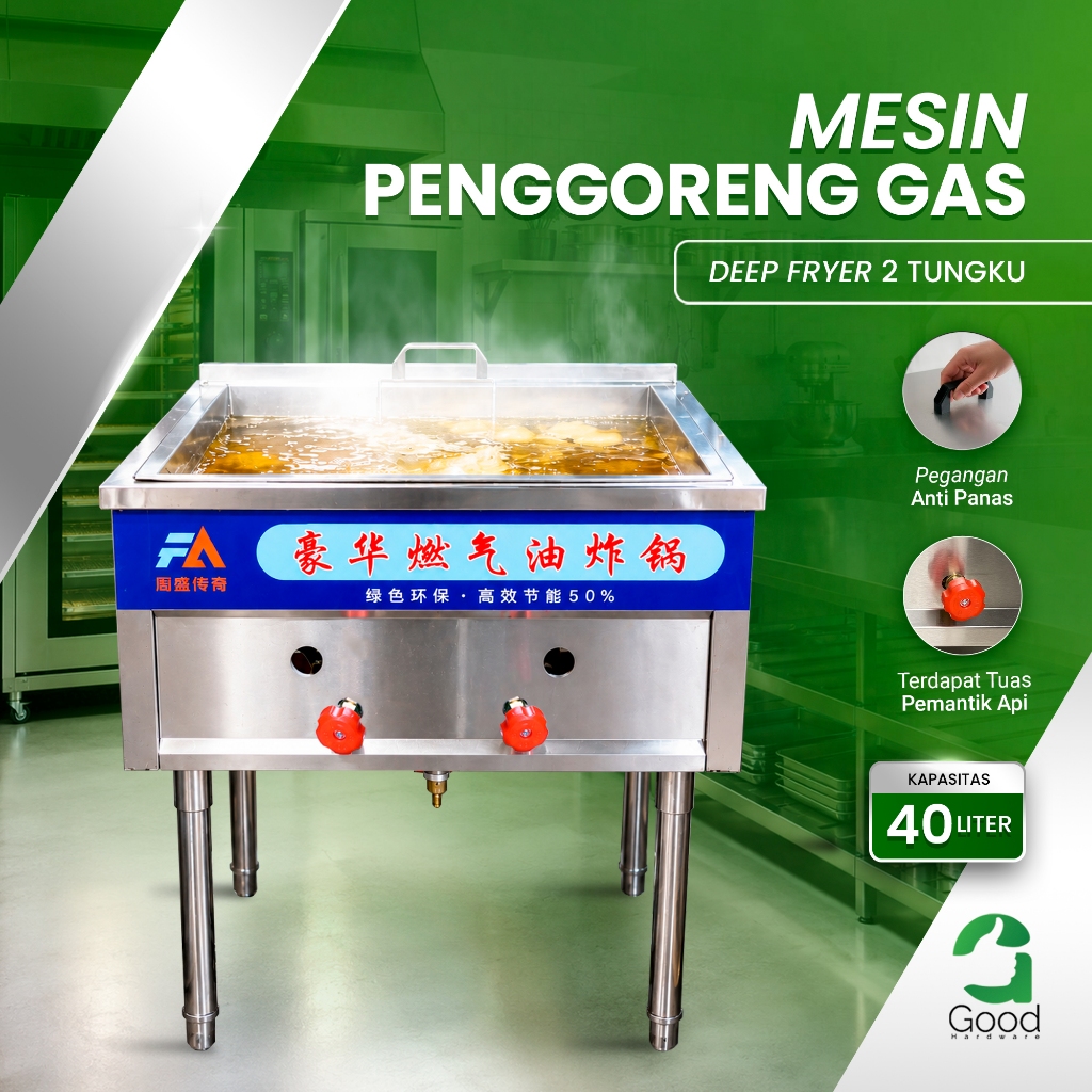 Deep Fryer Gas Penggorengan Kentang Ayam Deep Fryer Stainless 40L Kompor Restoran UMKM
